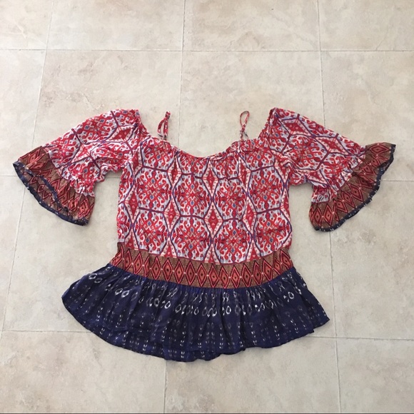 Beachlunchlounge cold shoulder red summer blouse - Picture 1 of 5